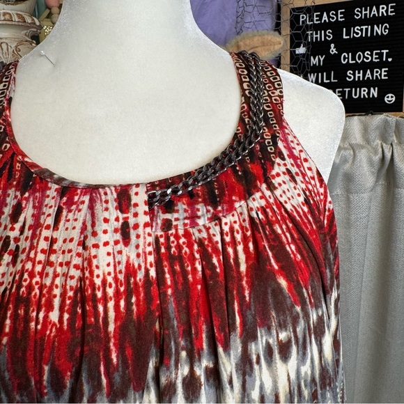 New Directions Multicolored Tiered Sleeveless Blouse with Metal Chain Detail 1X - Picture 3 of 8